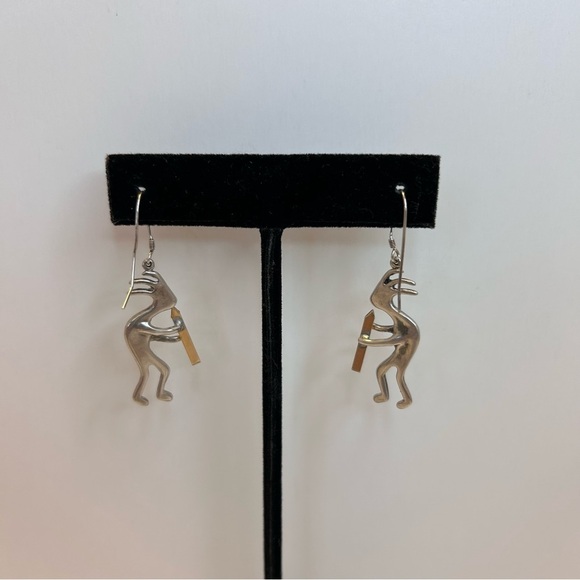 Vintage 925 Sterling Silver Gold Kokopelli Dangle Earrings - Picture 9 of 9